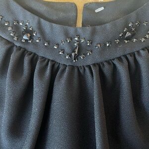 Vintage hand sewn Black Dress with beaded neckline detail and Sheer 3/4 Sleeves